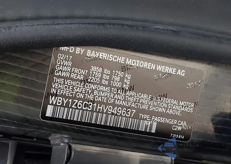 2017 BMW I3 Bev из США, поврежденный, VIN WBY1Z6C31HV949637